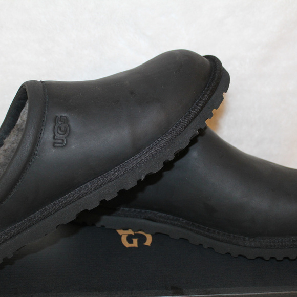 UGG LEATHER CLOG SHEARLING SLIPPERS NEW BLACK - Picture 5 of 8